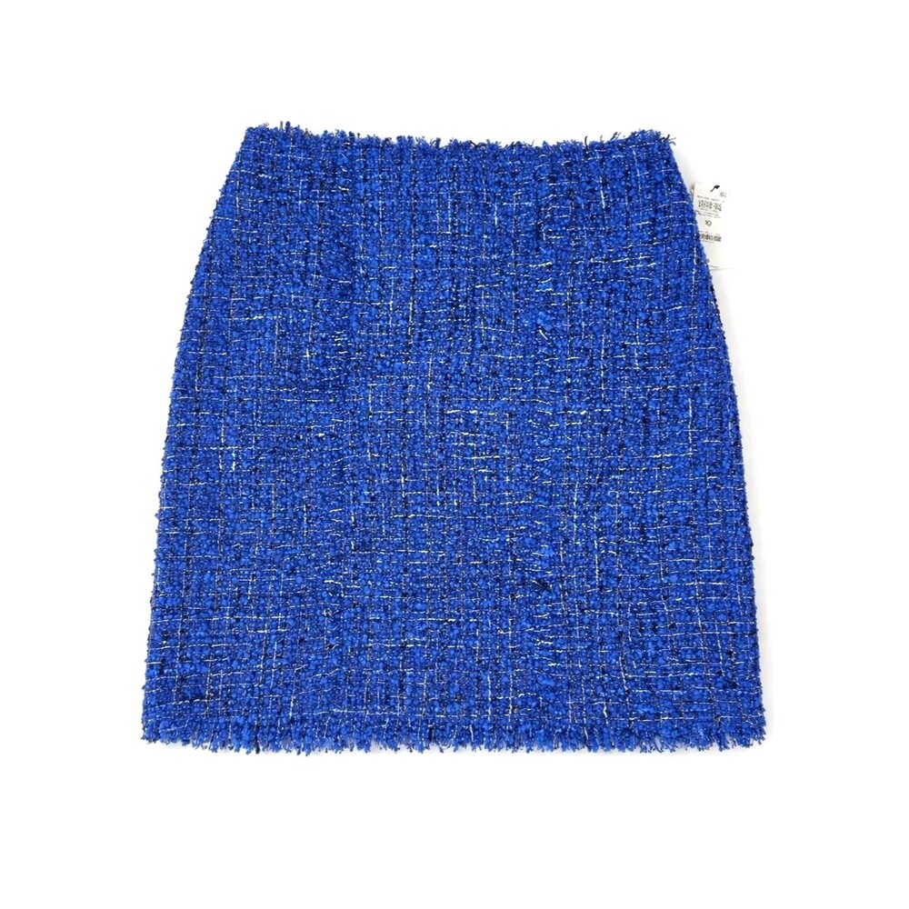 INC International Concepts Bright Blueberry Tweed Plaid Fringe Trim A-Line Skirt